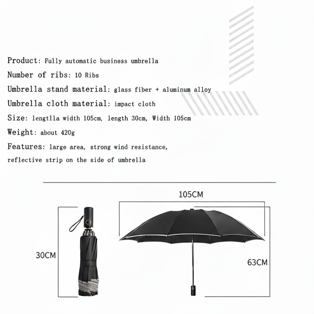 Automatic Reverse Folding Umbrella With Reflective Strips