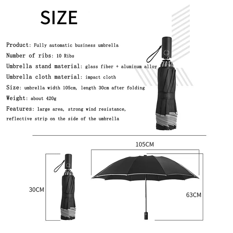 Automatic Reverse Folding Windproof Umbrella with Reflective Strips