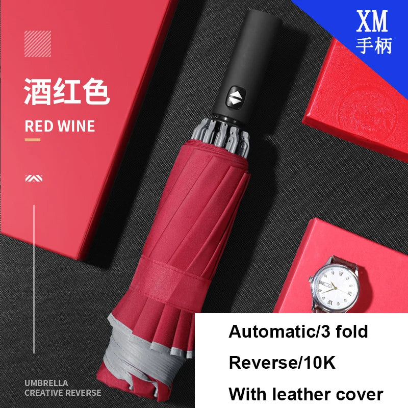 Automatic Reverse Folding Windproof Umbrella with Reflective Strips
